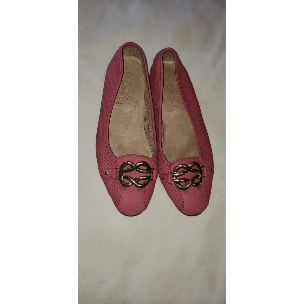 Aerosoles Pink Perforated Leather Ballet Flats Gold Buckle Size 7 US 5 EU